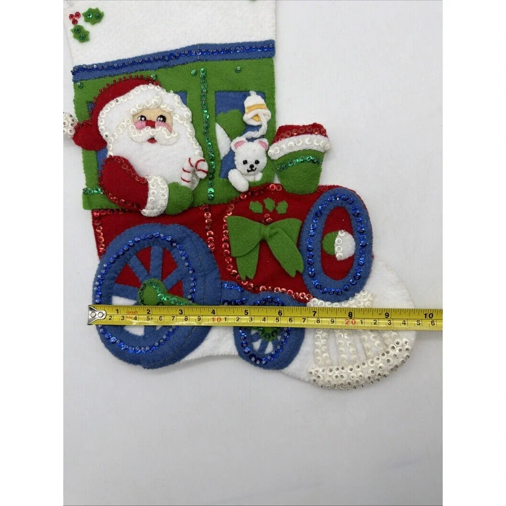 Completed vintage Bucilla  Engineer Santa Felt Christmas Stocking  33096